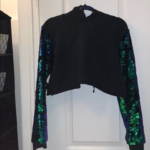 cropped reversible sequin hoodie